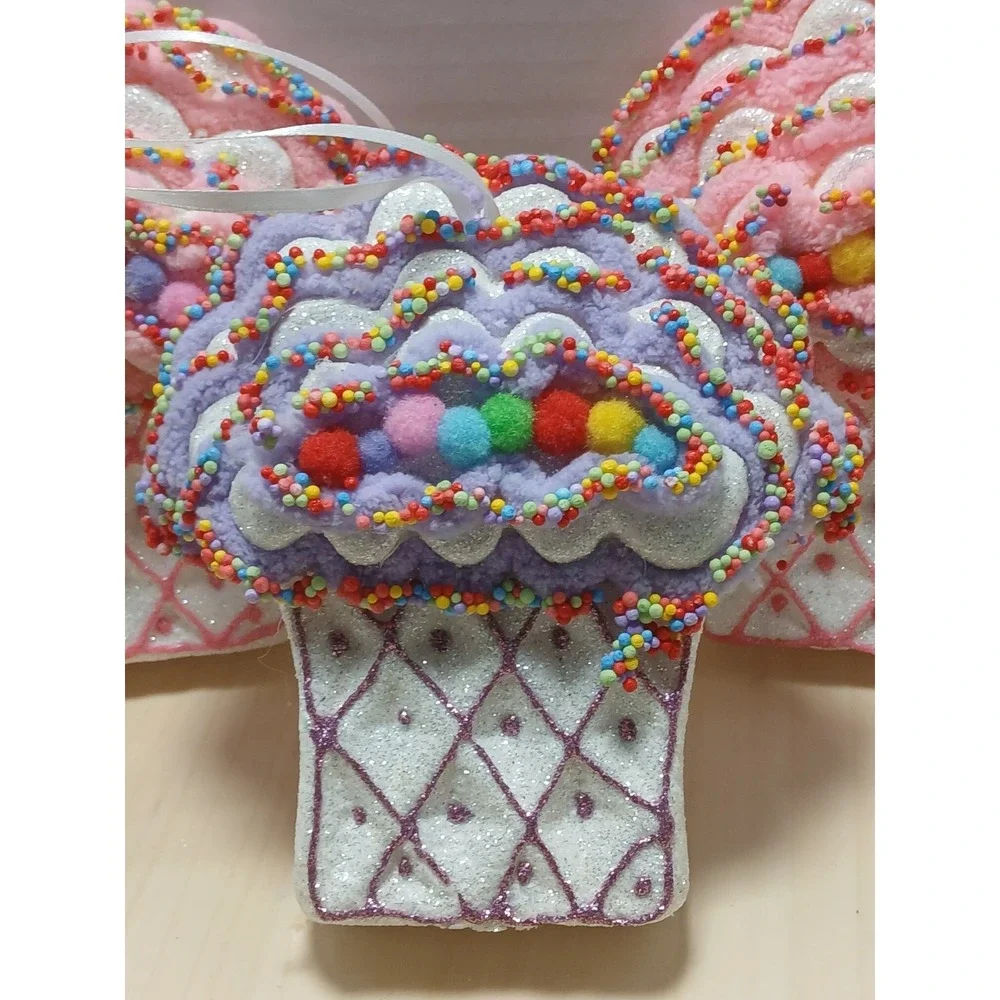 candyland theme styrofoam Cupcakes christmas ornament purple/pink 6